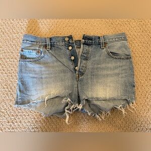 Levi's 501 Light Blue Distressed Denim Shorts Size 29